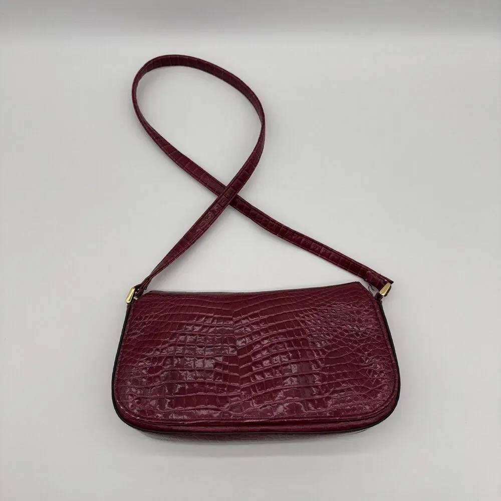 Vtg Y2K Mondani Faux Leather Embossed Shoulder Bag Burgundy